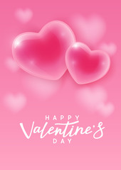 Valentines day greeting card with glossy hearts