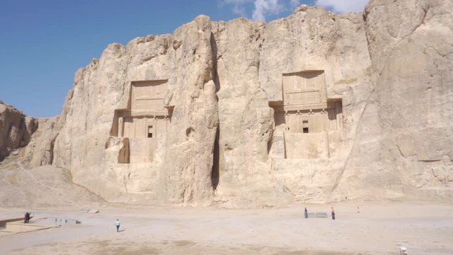Panning motion of ancient necropolis Naqsh-e Rustam in Iran