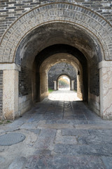 Fototapeta premium Blue brick built into the ancient tower, in qufu, shandong