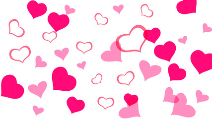 Spring background. Red hearts of confetti crumbled. Red on White background Vector. The idea of wallpaper design, textiles, packaging, printing, holiday invitation for birthday.