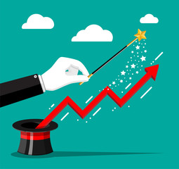 Financial graph flying out of magical hat