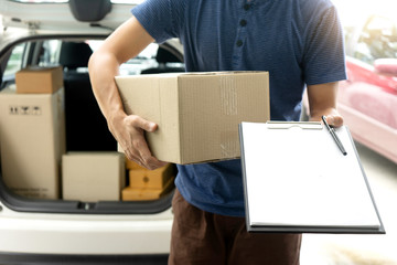 worker man delivery the boxs to  home