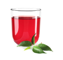 Glass of pomegranate juice on white background