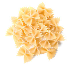 Uncooked farfalle pasta on white background