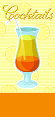 Layered orange and yellow alcoholic cocktail with straw banner, summer drink, cocktail party celebration flyer, invitation or card vector Illustration