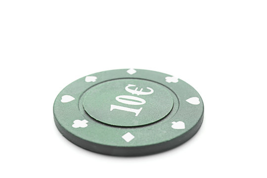 Chip for gambling games in casino on white background