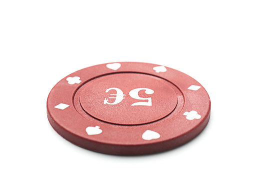 Chip for gambling games in casino on white background
