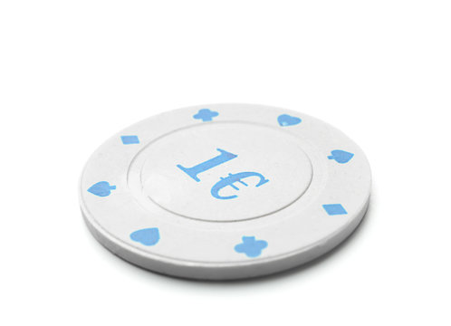 Chip for gambling games in casino on white background