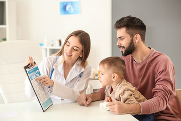 Young father with his little son visiting doctor in clinic