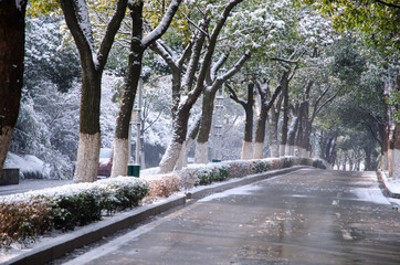Snowscape of Huangshan Lake in Jiangyin, Jiangsu Province, China