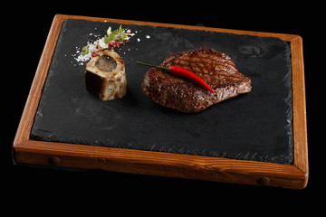 marbled beef steak on stone