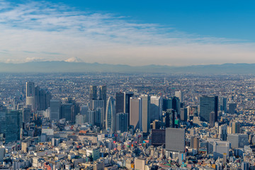 新宿摩天楼と富士山の空撮
