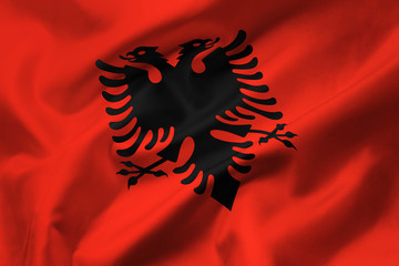 Satin texture of curved flag of Albania