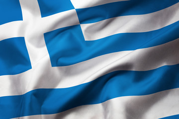 Satin texture of curved flag of Greece - obrazy, fototapety, plakaty