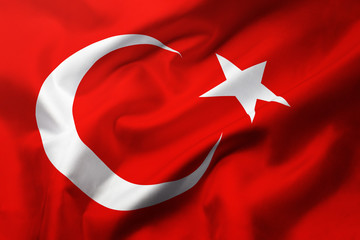 Satin texture of curved flag of Turkey