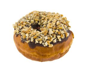 donut in chocolate with nuts isolated on white background