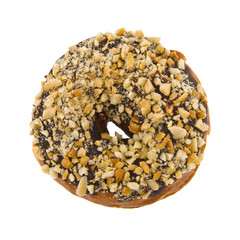 donut in chocolate with nuts isolated on white background