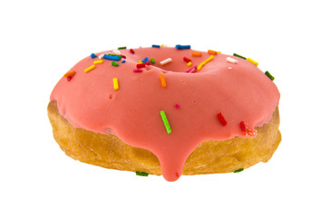 pink iced donut isolated on white background