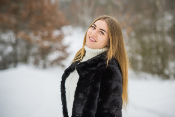 Natural modern female beauty. Attractive Plus size lady nice girl in park, lifestyle of woman, pretty face  