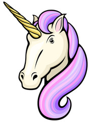 Vector illustration of the head of a cartoon unicorn.