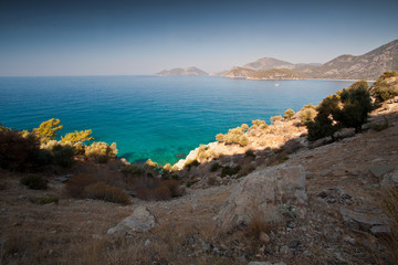 Fototapeta na wymiar Azure water landscape. Greece landscape.