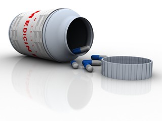 3d illustration Medical bottles with drugs