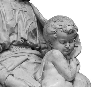 Marble statue a child with her mother