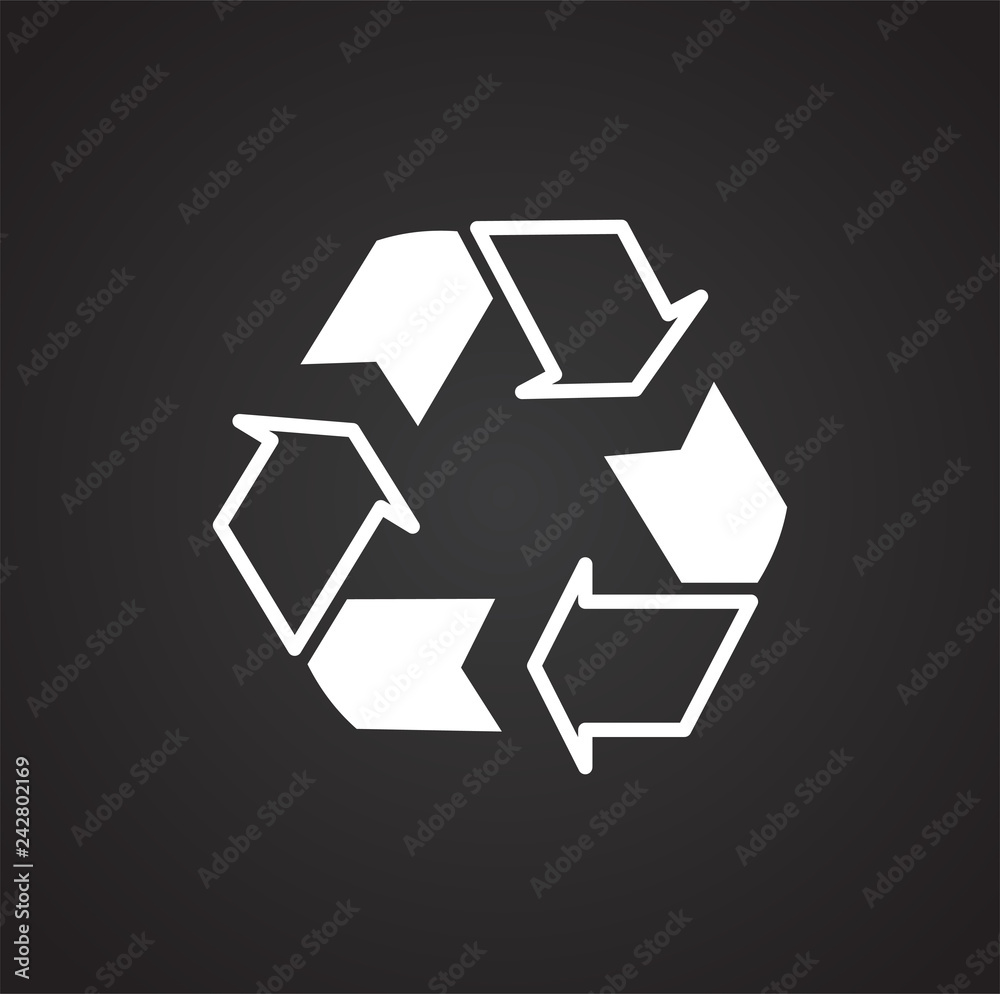 Poster ecology recycling icon on black background for graphic and web design, modern simple vector sign. in