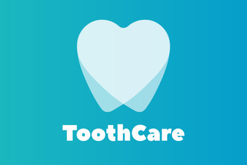 Healthy tooth logo. Oral dental hygiene. Children teeth care. Blue background. Flat design