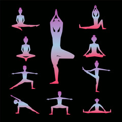 set of yoga pose silhouettes.