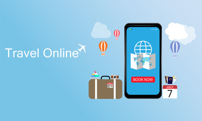 Travel Online Design Template, E-Ticket Concept, Booking Ticket on Smartphone, Used For Info-graphic, Web advertising