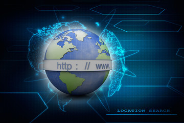 3d rendering https WWW sign on globe
