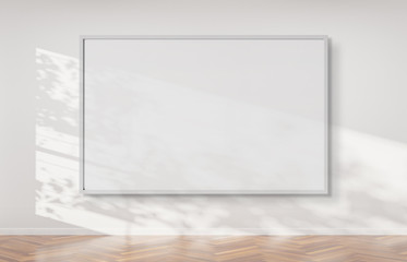 White frame hanging on a wall mockup 3d rendering