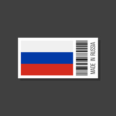 made in russia, vector sticker with bar code and russian flag