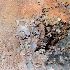 Flakes of rust on a sheet of rusty iron. Background of rust. Cor