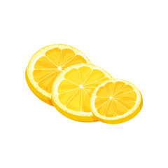 Three slices of juicy lemon. Citrus fruit. Organic product. Detailed flat vector element for candy packaging