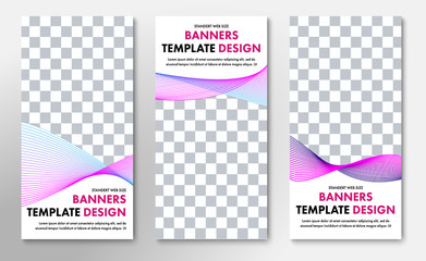 Naklejka premium Templates for vertical vector web banners with place for photo and abstract swirling lines.