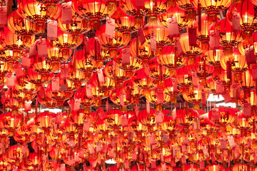 Beautiful traditional decoration of red  lanterns background.