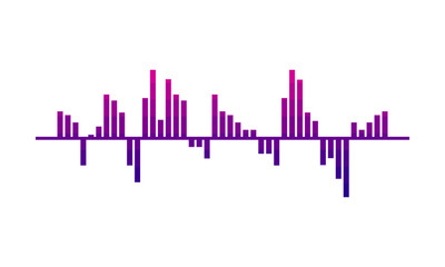 Digital music wave. Audio equalizer. Pink-purple spectrum-bars. Sound frequencies. Vector design