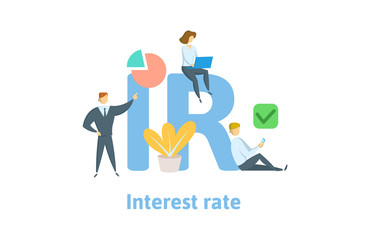 IR, Interest Rate. Concept with keywords, letters and icons. Colored flat vector illustration. Isolated on white background.