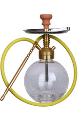 Tobacco glass hookah transparent glass like bronze body with yellow hose and pottery