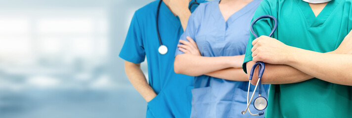 Healthcare people group. Professional doctor working in hospital office or clinic with other...