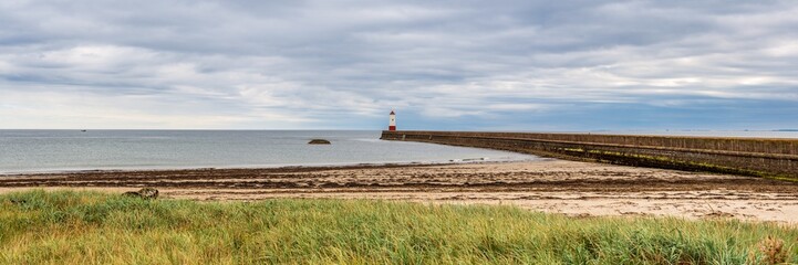 Meadow Haven and the Lighthouse in Berwick-upon-Tweed, Northumberland, England, UK - seen from the Pier