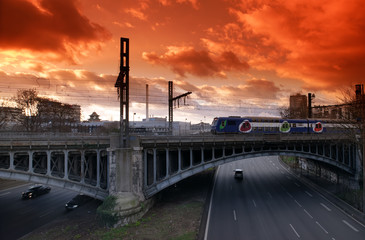 Fototapeta na wymiar Railway bridge and A4 highway in Paris entrance