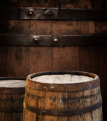 background of barrel and worn old table of wood