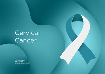 Cervical Cancer Awareness Month. Teal and White ribbon Cancer Awareness Products.