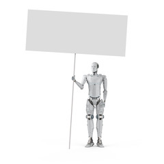robot with blank banner