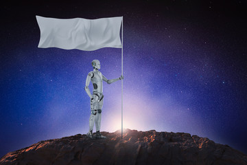 Robot with white flag