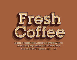 Vector retro style logotype Fresh Cofee for Business, Marketing, Promotion. 3D vintage Alphabet, Numbers and Symbols.