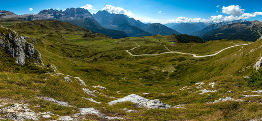 Panoramic view of theMountains around Madonna di Campiglio Madonna di Campiglio in the summertime, Italy,Northern & Central Brenta mountain groups ,Western Dolomites, Trentino-Alto Adige, Italy